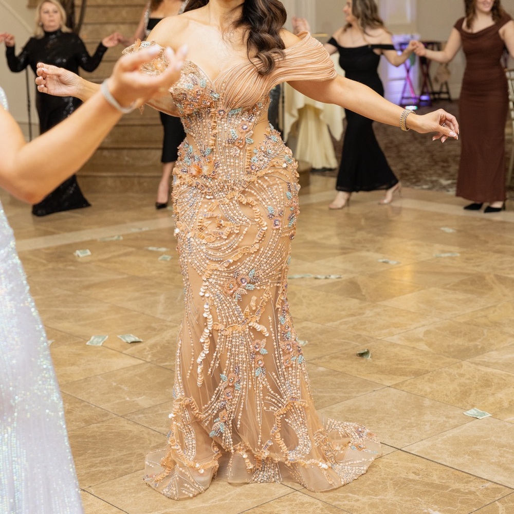Vlora Katrina - Elegant Beaded Gown in Nude and Multicolor